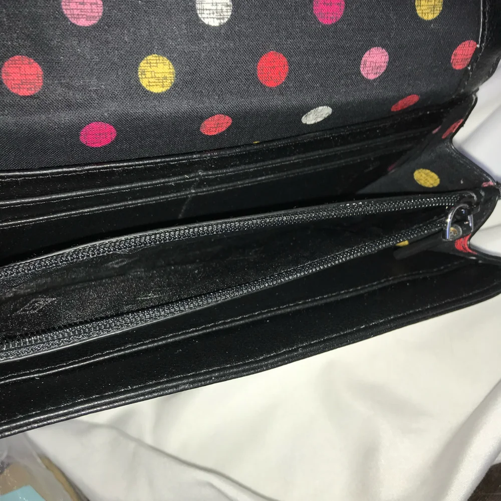 Vera Bradley Black Floral Trim Wallet with Pink, Green & Yellow Accents